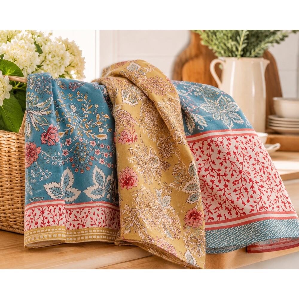 Maison d’ Hermine Marquis Kitchen Towels Set 100% Cotton Floral Tea Dish Towels